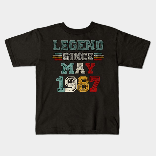 36 Years Old Legend Since May 1987 36th Birthday Kids T-Shirt by louismcfarland